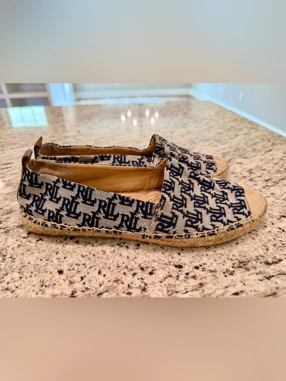 Ralph Lauren Womens Blue Logo Slip On Espadrilles Comfort Shoes Size 9.5
